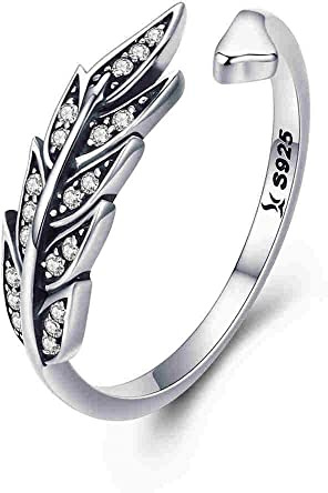 EarAdjustable Ring Feather Wings Women's Finger Ring Fashion Elegant Handmade Jewelry Decorations Christmas Girls Gift