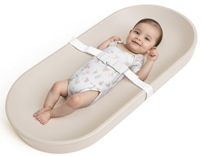 COMOMY Wickelunterlage Abwaschbar und Wasserdicht, 72,5x36 cm Wickelauflage | Wickelmatte auf PU-Schaum, Leicht und Weich Baby Wickelauflage mit Sicherheitsgurt, für Kommode & Wickeltisch, Haferfarben