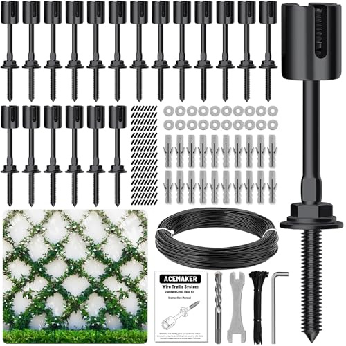 Acemaker Treillis métallique pour plantes grimpantes d'extérieur, kit de treillis mural en acier inoxydable T316 noir (20 moyeux + câble de 30 m)