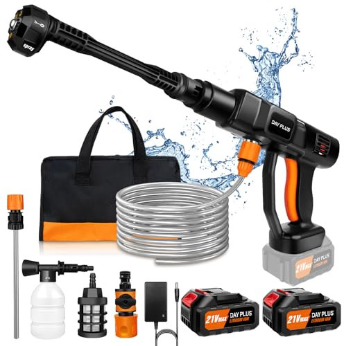 Cordless Pressure Washer, 6 in 1 High-Pressure Power Washer, 45 Bar/652 PSI Portable Jet Wash with 2X3.0Ah Battery, 5M Hose, Hose Connector, Foam Pot for Car,Floor,Garden Cleaning & Watering