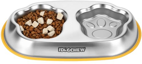 IDOGCHEW Gamelle Chat INOX Double Antidérapante | Bol Chaton en Acier Inoxydable pour Croquette Eau avec Silicone Base Anti-Glissant