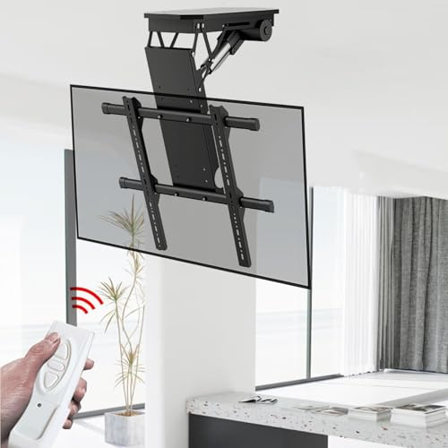 Electric TV Ceiling Mount - Tv Wall Mount, Telescopic Electric TV Lift with Remote Control and Switch Control, Fits 50-70/50-90 Inch Plasma LCD LED TV, 0-85° Flip Down, Easy to Ins(Black-5090inch TV)
