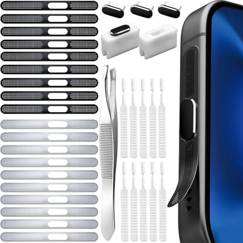 HAAMNING7 20 Pcs Phone Dustproof Net Stickers Phone Speaker Anti Dust Sticker USB Type C Dust Plug, Charging Port Cover, for iPhone 16/16 Plus/16 Pro/16 Pro Max/15 Pro Max Plus