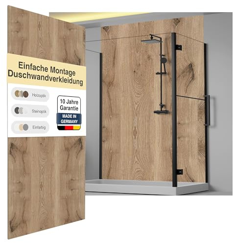 Wallando Premium Duschrückwand 250 x 130 cm – Schwarzwaldeiche hell | Einfach zu montierende Wandverkleidung für Dusche & Bad – Hochwertige PVC-Duschwand, einfarbig & seidenmatt