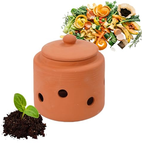 Relaxdays Wurmkomposter zum Eingraben, 1 L, terrakotta | Wurmturm für Küchenabfälle, Deckel, Komposter Garten & Beet, Ton