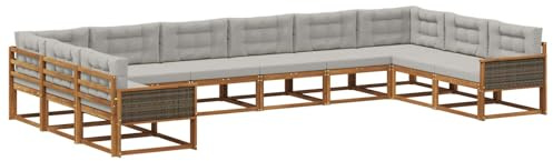 vidaXL Outdoor-Sofagarnitur mit Kissen 10 pcs Natürlich und Hellgrau, Moderner Garten-Sofa, strapazierfähige Lounge, Elegantes Patio-Sofa, Sitzplatz im Garten, Möbel für Poolbereich