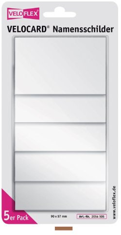 Veloflex 2014105 - Namensschild VELOCARD, 90 x 57 mm, aus Hart-PVC, mit Clip und Nadel, glänzend transparent, 5 Stück