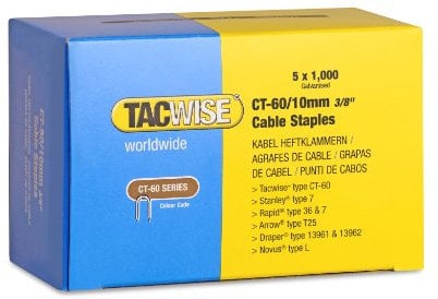 Tacwise 0354 Grapas para Cable de Acero Galvanizado Tipo CT-60 de 10 mm, Puntas Divergentes, Paquete de 5000