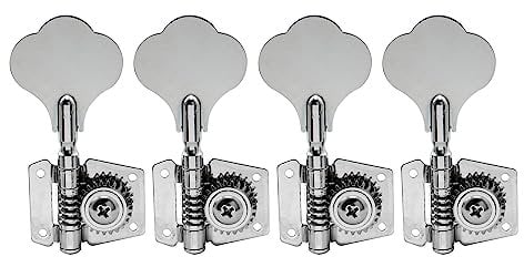 Musiclily Open Gear Bass Meccaniche in linea L4 per Basso Elettrico tipo Jazz Bass 4 Corde, Cromato