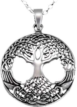 Alexander Castle Tree of Life Pendant Necklace 925 Sterling Silver Necklace for Women - Yggdrasil Crann Bethadh with 18 Silver Chain & Jewellery Gift Box - 24mm