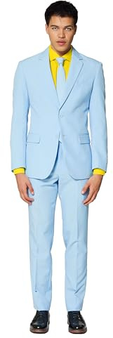 Opposuits Solid Color Party Suits - Colorful Outfits for Prom - Weddings - Bachelor Parties - Comes with Blazer, Pants & Tie - Slim Fit - Pastel Blue