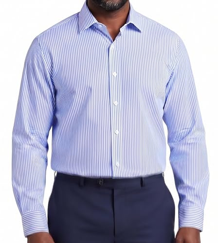 Janeo British Apparel Men's Windsor Fine Stripe Formal Dress Shirt, Classic Regular Fit, Easy Care, Single & Double Cuff Options