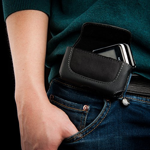 Étui à Clip Horizontal en Cuir Noir Compatible avec Doro Phone Easy 334 626 612 410 622 | Samsung E2550 C3050 J700 Sony Ericsson Xperia Mini-Pro / X10 Mini | Téléphone Case Cover Skin Pouch Wallet