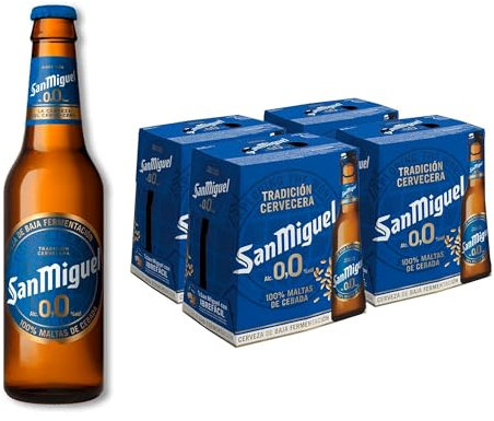 San Miguel 0,0, Pack 24 Botellas x 25cl, Cerveza Sin Alcohol, Cerveza Pils Dorada Ligera y Refrescante, Cerveza 0,0% Alcohol