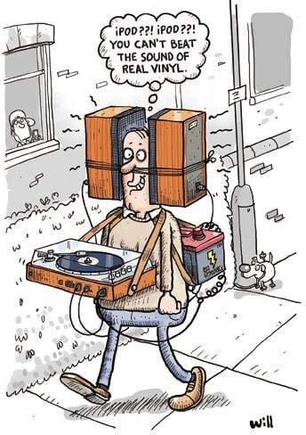 Greeting Card (PH0212) Humour Birthday - Real Vinyl - Man With Speaker Headphones