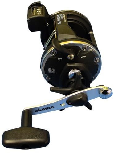 Okuma Magda Pro Line Counter Levelwind Trolling Reel, Small, Black/Silver, MA-20DLX