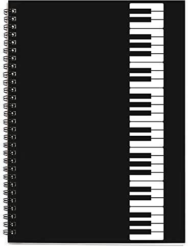 Musik-Notizbuch, blanko, Cardboark, Spiralnotizbuch, Manuskriptpapier, Kompositionspapier für Kinder, Musiker, Studenten, Klavier-Tastatur-Musik-Notizbuch, 100 Seiten, 26 x 19 cm
