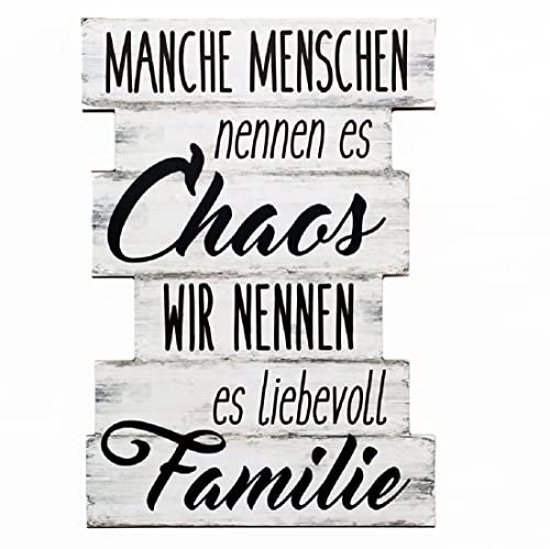 Bada Bing Holz Planken Schild Familie Chaos - Vintage Wanddekoration für einzigartige Wandgestaltung - 29 x 20 cm - Familienschild Schwarz-Weiß