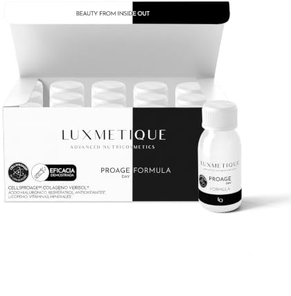 LUXMETIQUE® Proeage Day Formula Anti-Aging-Nährkosmetik mit Verisol-Kollagen, Hyaluronsäure und Ceramosiden, Festigkeit, Helligkeit und Elastizität, 15 Fläschchen, 30 ml
