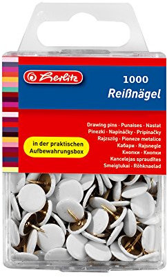 1000 Reißnägel in transparenter Kunststoffbox, Metall/Kunststoff, Weiß