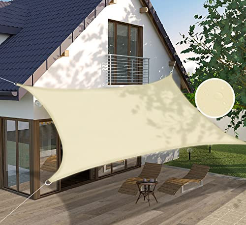 Ommda Sonnensegel Rechteckig Oxfordgewebe HDPE Wasserdicht UV Schutz 95% Sonnencreme Sonnenschutz Garten Balkon und Terrasse Beige 4x4m