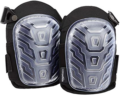 Amazon Basics Ginocchiere professionali, con resistente imbottitura in schiuma, comodo cuscino in gel, clip regolabili facili da fissare, 1 paio, Trasparente