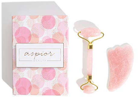Rullo di Giada Gua Sha Viso Quarzo Rosa Guasha Rullo Massaggiatore Naturale Tonificare Strumento per Viso Antirughe Anti-età e Elimina i Cerchi Scuri (JJade roller rose quartz)
