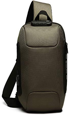 FANDARE Nuovo Zaino Monospalla Antifurto Borsa a Tracolla Uomo Borsa Sportiva,con pochette per password, USB Borsa sul Petto per Trekking/Ciclismo/Viaggio/Sports Impermeabile Poliestere Verde Chiaro