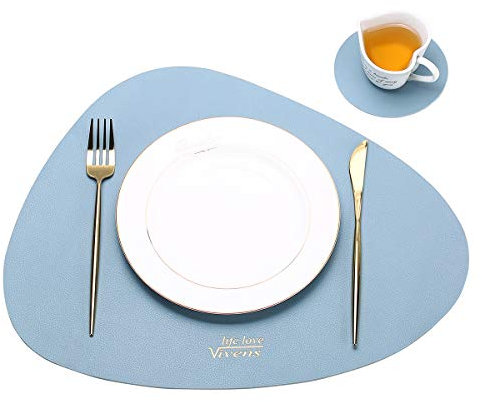 VIVENS Tischset, 43 x 34 cm, Tischsets und Untersetzer aus PU-Leder, 2 Stück, rutschfest, wärmeisolierend, bunt, waschbar, wasserdicht (blau)