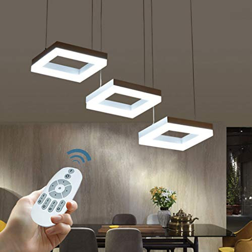 Aluminium Pendelleuchte LED Hängelampe 35W Moderner Quadratischer Pendellampe Drei Köpfe Höhenverstellbarer Hängeleuchte Acryl Schlafzimmer Kronleuchter Esszimmer Gang Wohnzimmer,Steplessdimming …