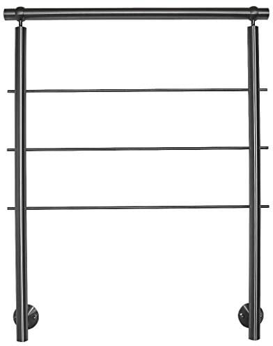 TIBU Geländer Edelstahl Handlauf für seitliche Montage 0,8m - 5,95m für Treppe Balkon Terrasse mit waagerechte Streben - Variante: Länge 100 cm mit 2 Pfosten und 3 Streben Seitenabstand 50mm