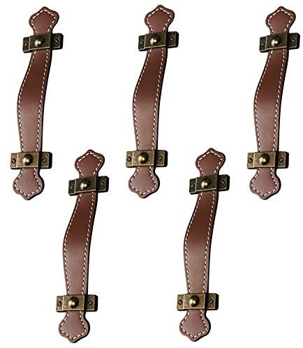 5Pcs Leather Pull Handles Cabinet Handles Furniture Drawer Pulls Cupboard Knobs for Drawer Cabinet Door Light Brown
