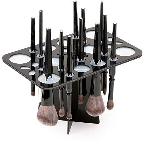 Luckyiren Acrylic Makeup Brushes Drying Rack, Brushes Dryer, Collapsible Holder Stand Tree Tray Support Display for Makeup Artist Nail Brushes Paintbrushes Makeup Lovers, 28 Slot, Black, Unisex