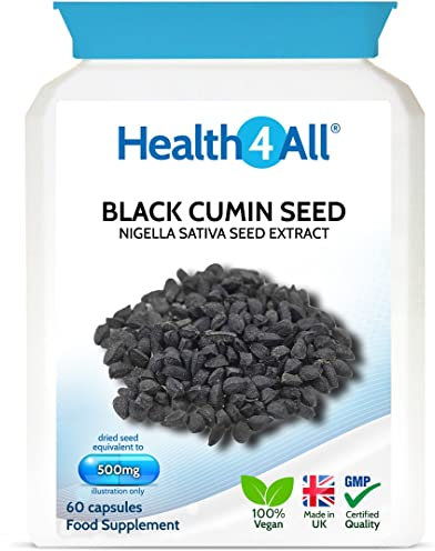 Health4All Black Cumin Seed 500mg 60 Capsules, Vegan Nigella Sativa Extract, Immune Support Supplement Capsules (not Tablets nor Oil), Natual Thymoquinone from Black Seed | Made in UK