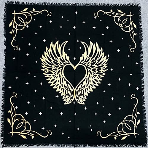 THE ART BOX Altartuch Tarotkarten Servietten Hexereizubehör Schwarzgold Tischdecke Quadratisch Spirituell Himmlisches Decktuch Mit Fransen, Engelsflügel, 36x36 Zoll