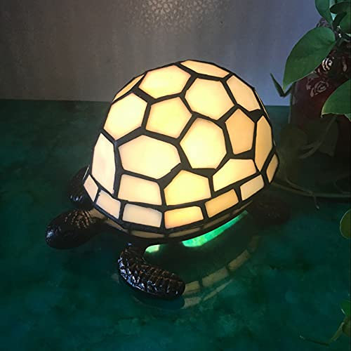 BOTOWI Tiffany Lampe Akzentlampe,Buntglas Schildkrötenförmige Nachttischlampe Nachtlicht,Kinder Studie Schlafzimmer Dekorative Lampe,E12/14,Weiß