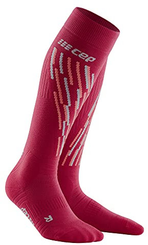 CEP - Skisocken Damen mit Kompression, Skisocken Thermo Cranberry/Orange, Gr. II, S mit weicher Fütterung, Kompressionsstrumpf Ski für warme Füße bei kalten Temperaturen