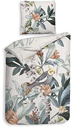 Heckett & Lane GOTS Satin Bettwäsche 155x220 Antoni Blüten Kakadu Vogel