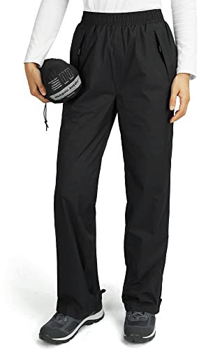 Outdoor Ventures Damen Regenhose Wasserdicht Atmungsaktiv Gefüttert Überziehhose - Winddicht Packbar Hose Leichte Softshellhose zum Wandern Fahrrad Schwarz 46