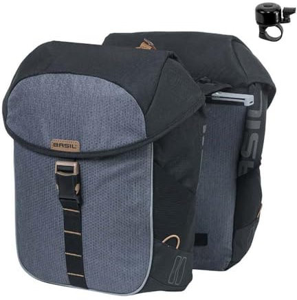 Basil Miles - doppelte fahrradtasche MIK - 34 Liter - grau/schwarz inkl. Fahrradklingel