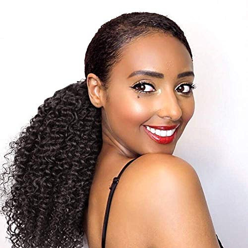 Pontail Extensions Schwarz Pferdeschwanz Lang Kinky curly Verworrene mit Kordelzug Haarverlängerunge Extension für Damen Afro Zopf Haarteil Ponytail (Natürliches Schwarz 2#/ca.35cm) 059D