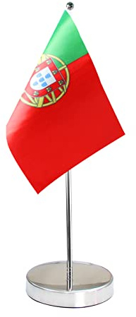 Drapeau de table du Portugal 22,9 x 15,2 cm - Drapeau de bureau du Portugal - Base en acier inoxydable et mât réglable