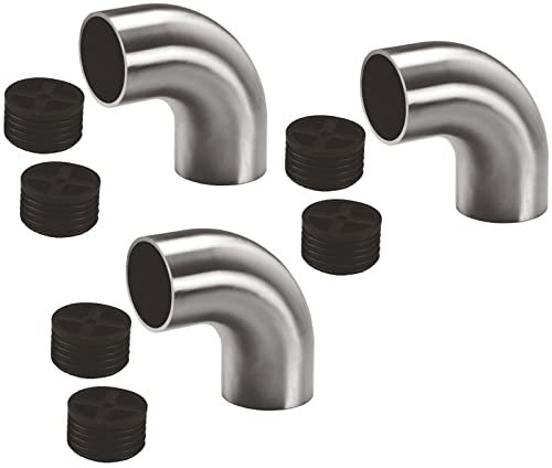 3 x Edelstahl Rundbogen 90° Rohrbogen inkl. 2 Adapter für Holzhandlauf Ø 42 mm