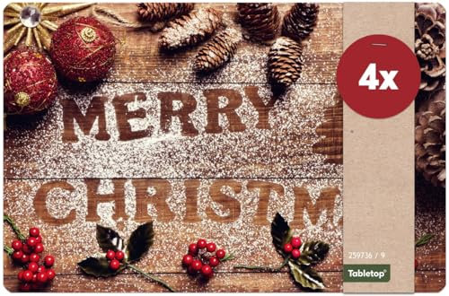 Weihnachts Tischsets 4er als abwaschbare Weihnachten Tischdeko - Platzsets Weihnachtsdeko Schriftzug als Winter Tischuntersetzer - Platzdeckchen als Tischunterlage für Esstisch Wohnzimmer Tisch