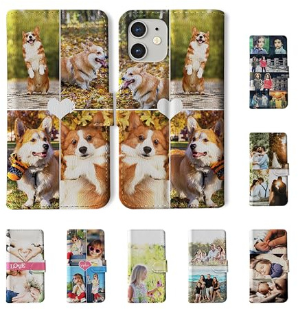 Tirita Personalised Custom Photo Wallet Flip Phone Case Compatible with iPhone 6 Plus & 6s Plus - [06- Four Photos Collage with Heart]