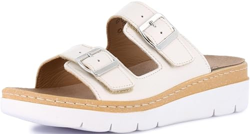 GRÜNLAND MOLL– Damen Komfort Sandalen, doppelt verstellbarer Schnalle, herausnehmbarer Innensohle aus Latexschaum mit Wildlederbezug und Drysoft-Technologie, konturierte Conforma-Sohle, Höhe 4,5cm