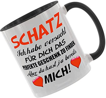 Crealuxe Kaffeetasse - Schatz - Ich habe versucht für dich Geschenk - Spruchtasse, Bürotasse, bedruckte Keramiktasse, Hochwertige Kaffeetasse, Tasse personalisiert mit Name/Spruch (Schwarz)