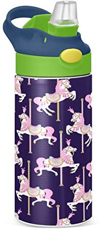 KAAVIYO Arte De Unicornio Rosa Botella de Agua Térmica de Acero Inoxidable Termo A Prueba de Fugas con Paja Cepilla La Taza 350ml para Niños Niñas