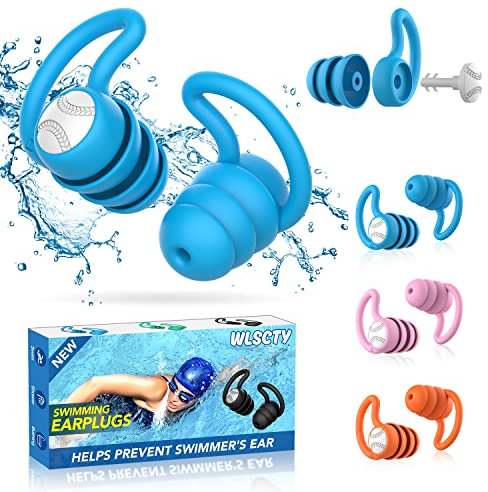 Lot de 3 paires de bouchons d'oreille pour adultes - En silicone souple - Imperméables et réutilisables - Pour la douche, la natation, le surf (Bleu + Rose + Orange)