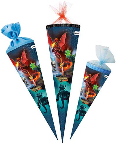 Schultüte - Drachen - kompatibel mit Schleich Eldrador Creatures - 70 cm - rund - Filzabschluß - Zuckertüte - mit/ohne Kunststoff Spitze - Nestler - Jungen ..